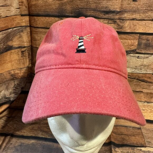 Izod Lighthouse Hat Cap Red Adjustable Strapback Beach Vacation Travel Coast - Picture 1 of 7